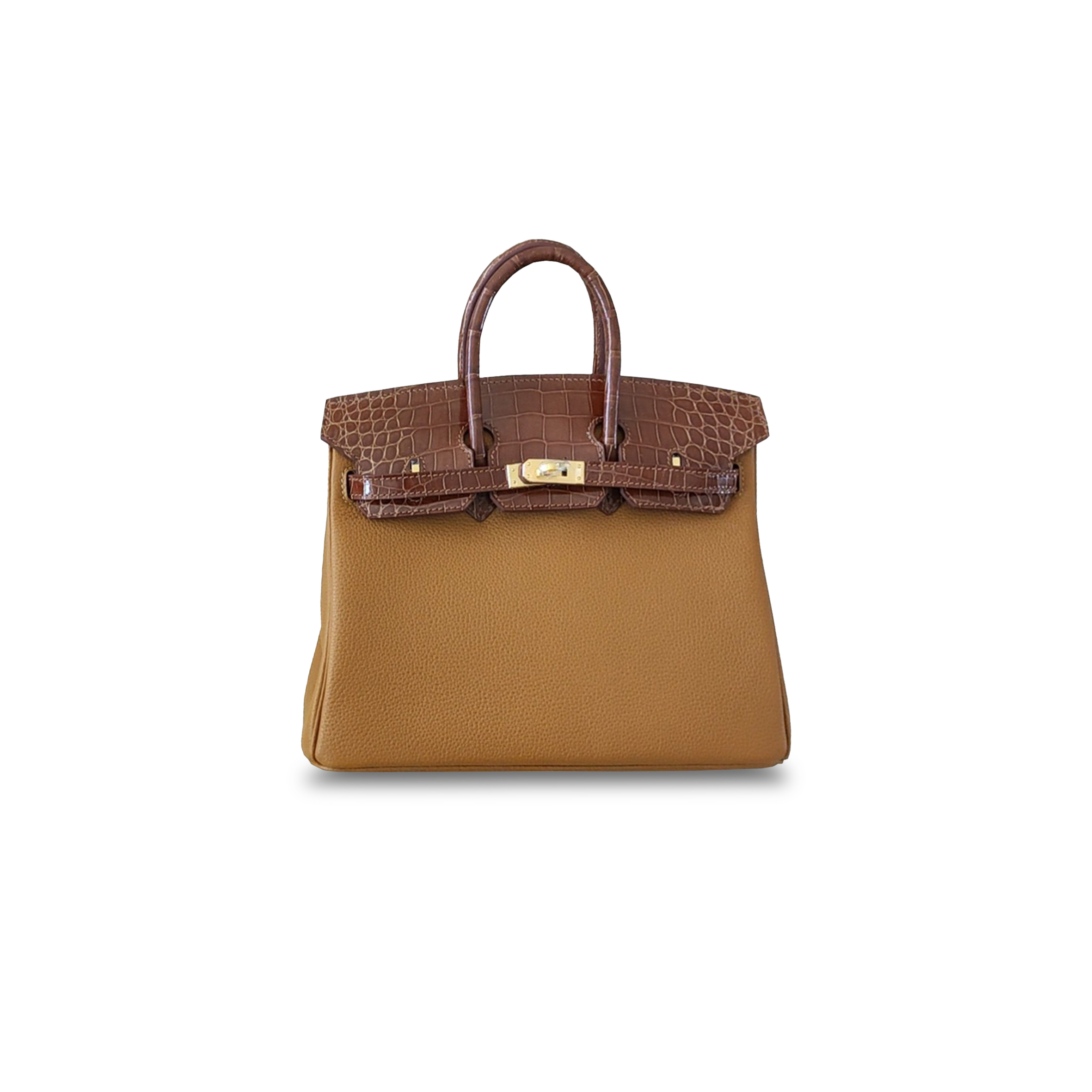 HERMÈS MASTER BIRKIN 25 CROCODILE AND TOGO LEATHER TOBACCO CAMEL GOLD BUCKLE H076216CK31 (25*20*13cm)